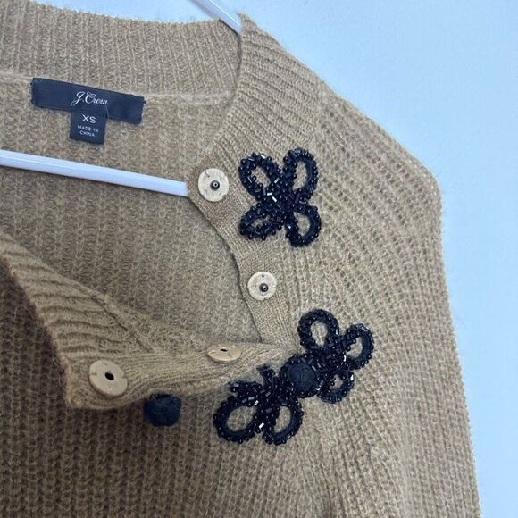 J.Crew Womens XS Camel Sweater With Black Embellishments Wool/Alpaca Blend - Picture 3 of 6